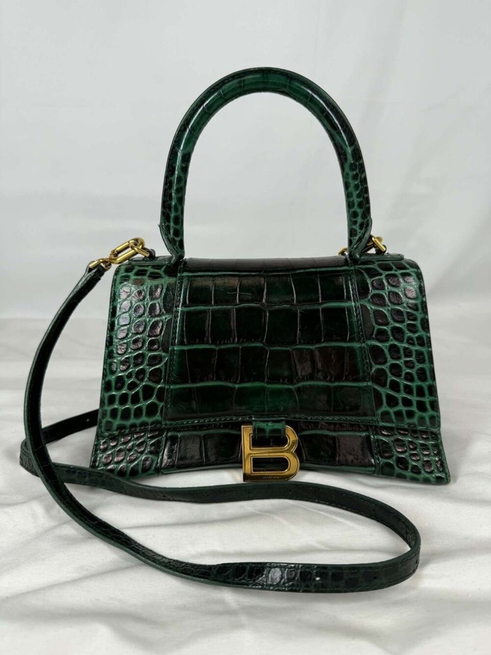 Balenciaga Hourglass Top Handle Bag Crocodile Embossed Leather Small TS 129